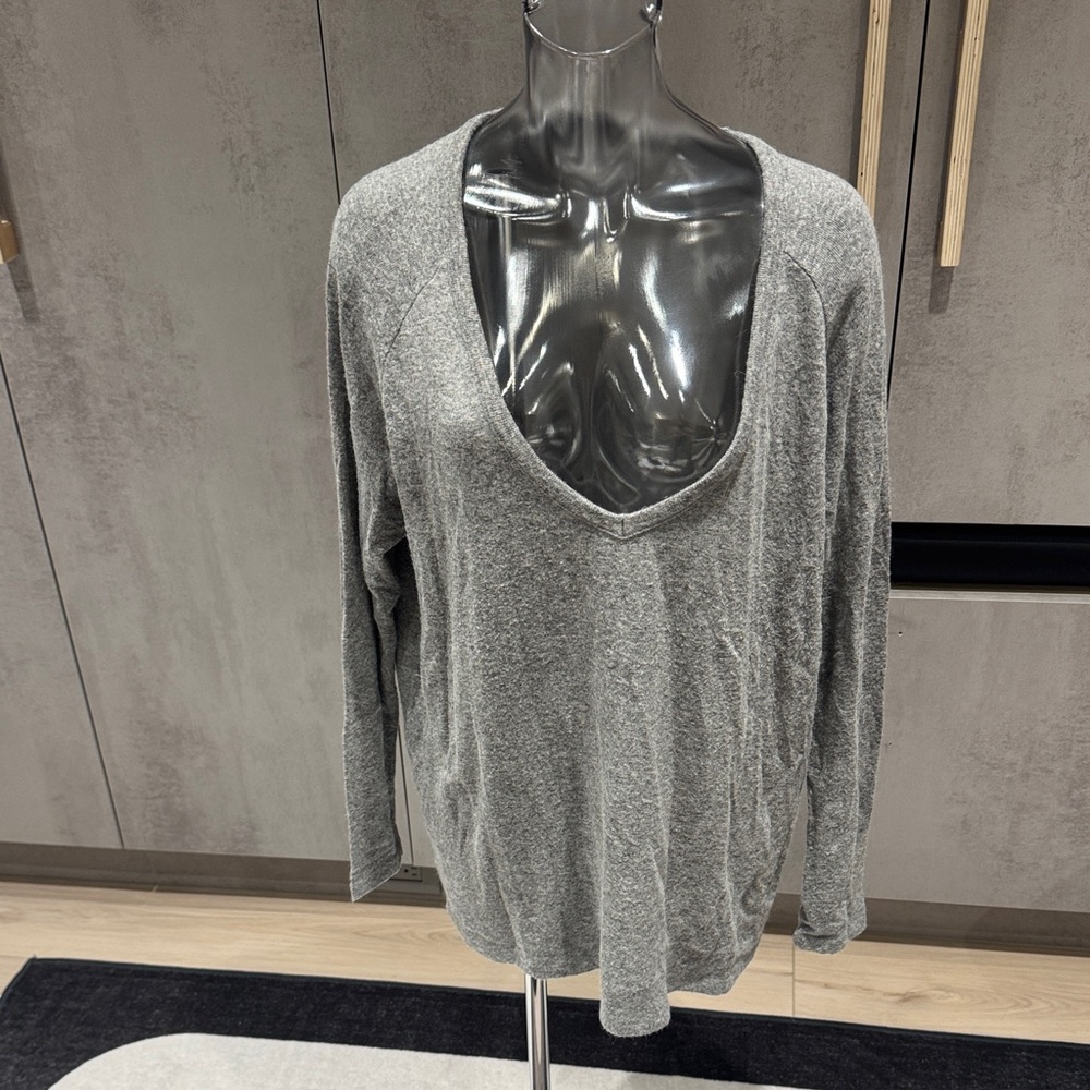 Brandy Melville Heather Gray Deep V-Neck Hoodie